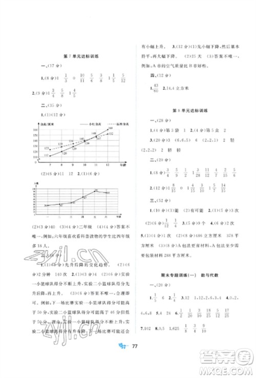 广西师范大学出版社2023新课程学习与测评单元双测五年级数学下册人教版A版参考答案