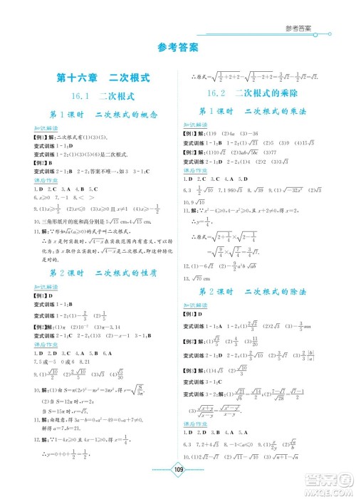 湖南教育出版社2023学法大视野八年级下册数学人教版参考答案