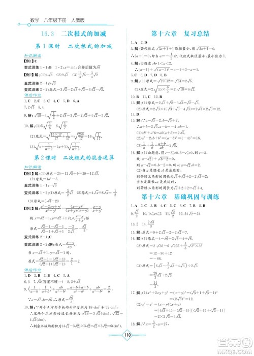 湖南教育出版社2023学法大视野八年级下册数学人教版参考答案