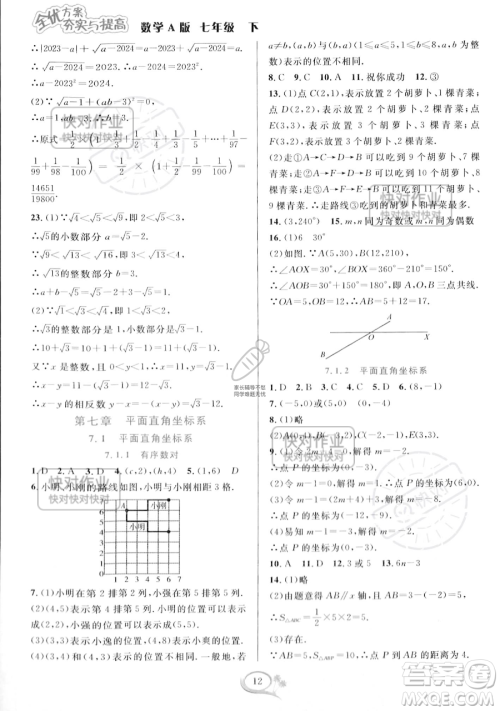 华东师范大学出版社2023全优方案夯实与提高七年级下册数学人教版A版参考答案