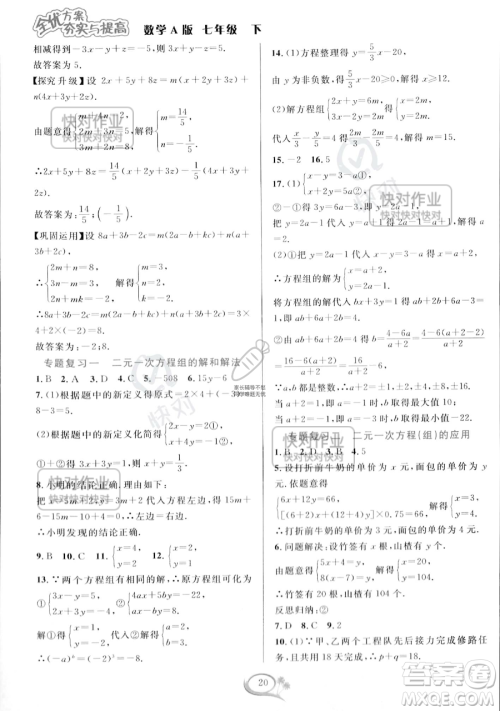 华东师范大学出版社2023全优方案夯实与提高七年级下册数学人教版A版参考答案