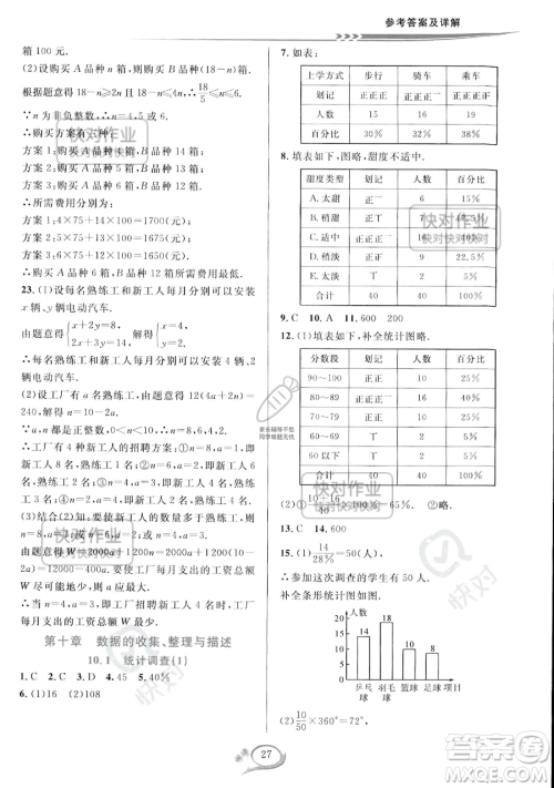 华东师范大学出版社2023全优方案夯实与提高七年级下册数学人教版A版参考答案