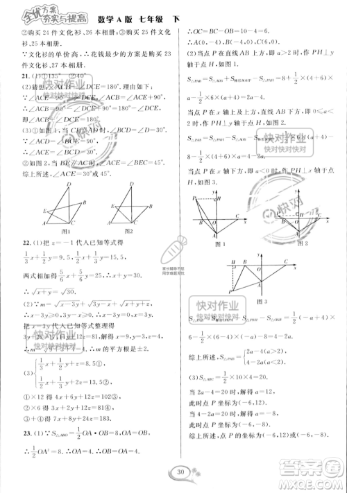 华东师范大学出版社2023全优方案夯实与提高七年级下册数学人教版A版参考答案