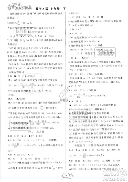 华东师范大学出版社2023全优方案夯实与提高七年级下册数学人教版A版参考答案