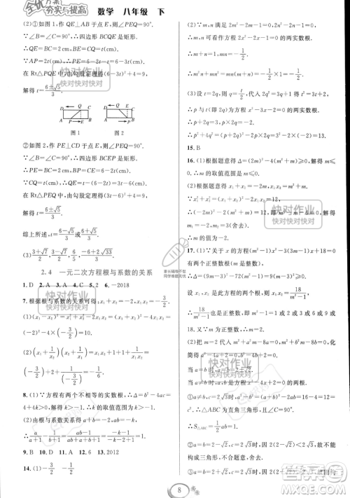 华东师范大学出版社2023全优方案夯实与提高八年级下册数学浙教版参考答案