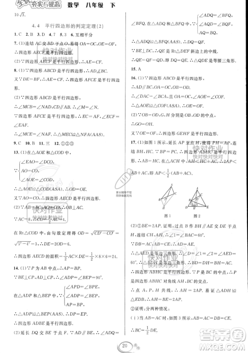 华东师范大学出版社2023全优方案夯实与提高八年级下册数学浙教版参考答案