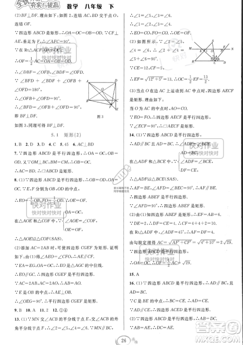 华东师范大学出版社2023全优方案夯实与提高八年级下册数学浙教版参考答案