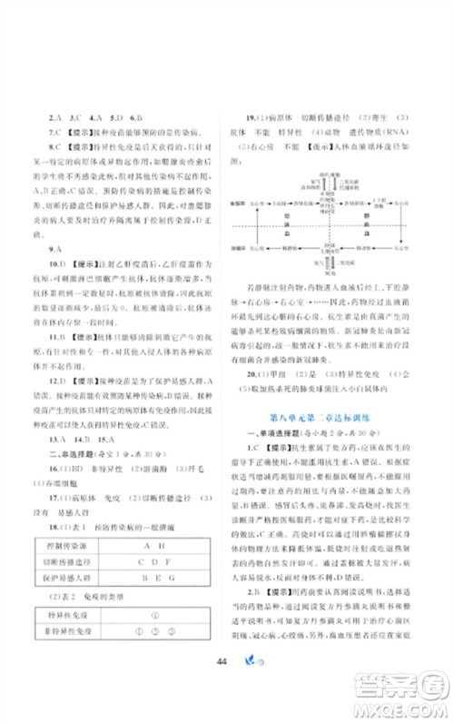 广西师范大学出版社2023新课程学习与测评单元双测八年级生物下册人教版A版参考答案