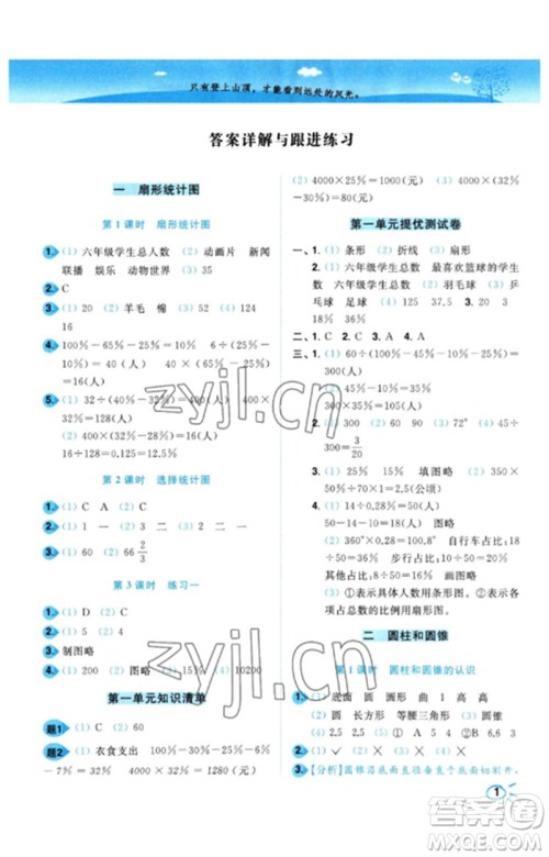 东南大学出版社2023小题狂做培优作业本六年级数学下册苏教版参考答案