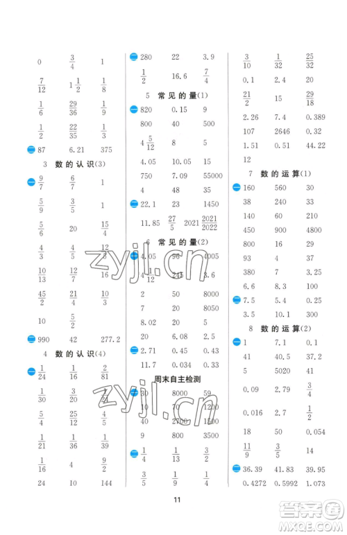 江苏人民出版社2023小学数学计算高手六年级下册数学苏教版参考答案