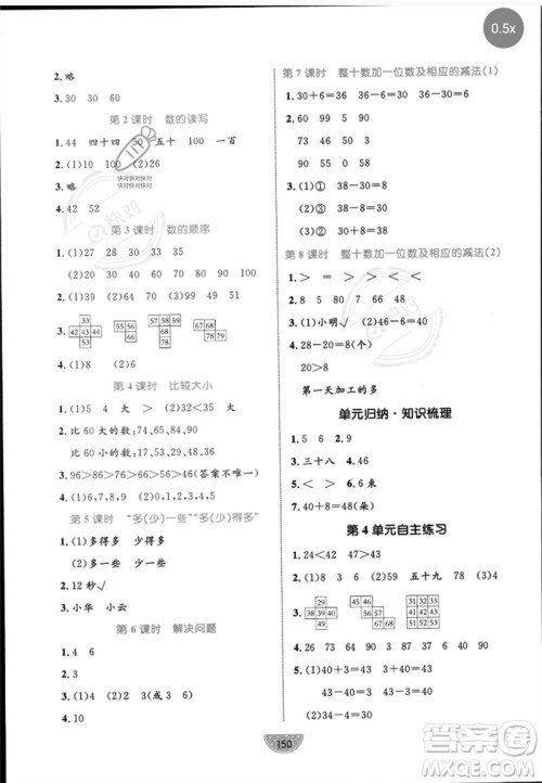 沈阳出版社2023黄冈名师天天练一年级数学下册人教版参考答案