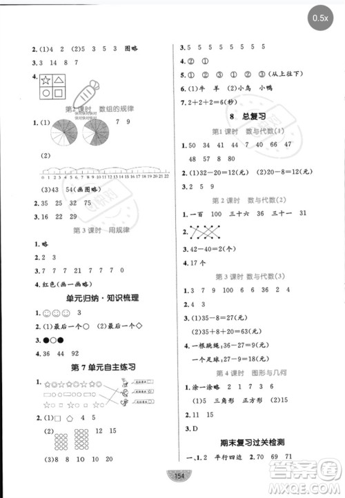 沈阳出版社2023黄冈名师天天练一年级数学下册人教版参考答案