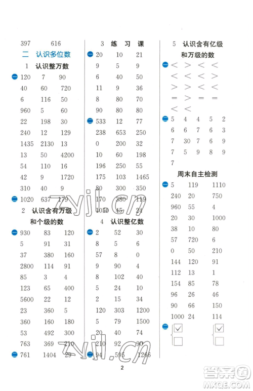 江苏人民出版社2023小学数学计算高手四年级下册数学JSJY苏教版参考答案