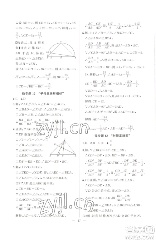 延边大学出版社2023高手点题九年级下册数学人教版参考答案 延边大学出版社2023高手点题九年级下册数学人教版参考答案
