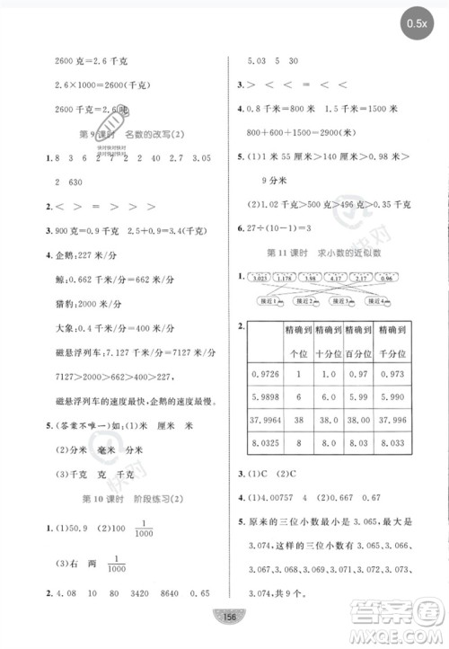 沈阳出版社2023黄冈名师天天练四年级数学下册青岛版参考答案
