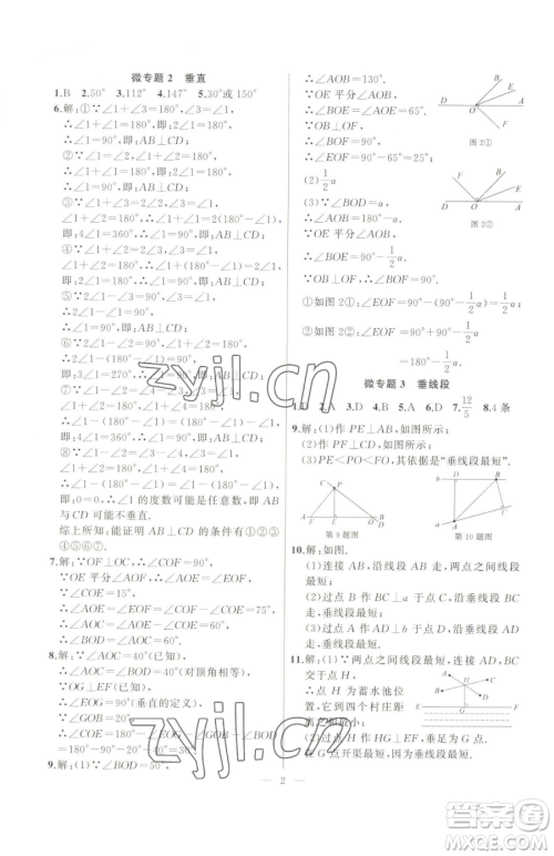 延边大学出版社2023高手点题七年级下册数学人教版参考答案