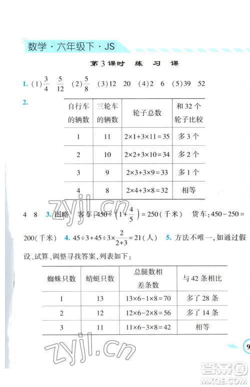 宁夏人民教育出版社2023经纶学典课时作业六年级下册数学江苏版参考答案