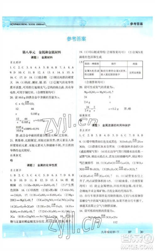 南方出版社2023新课程学习指导九年级化学下册人教版参考答案 南方出版社2023新课程学习指导九年级化学下册人教版参考答案
