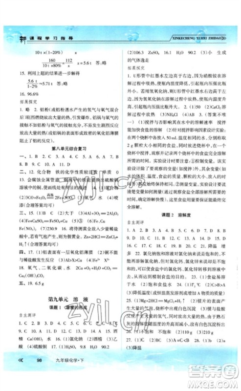 南方出版社2023新课程学习指导九年级化学下册人教版参考答案 南方出版社2023新课程学习指导九年级化学下册人教版参考答案
