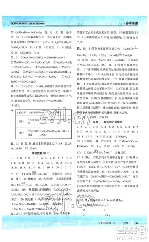 南方出版社2023新课程学习指导九年级化学下册人教版参考答案 南方出版社2023新课程学习指导九年级化学下册人教版参考答案