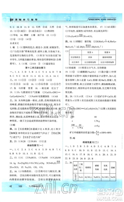南方出版社2023新课程学习指导九年级化学下册人教版参考答案 南方出版社2023新课程学习指导九年级化学下册人教版参考答案