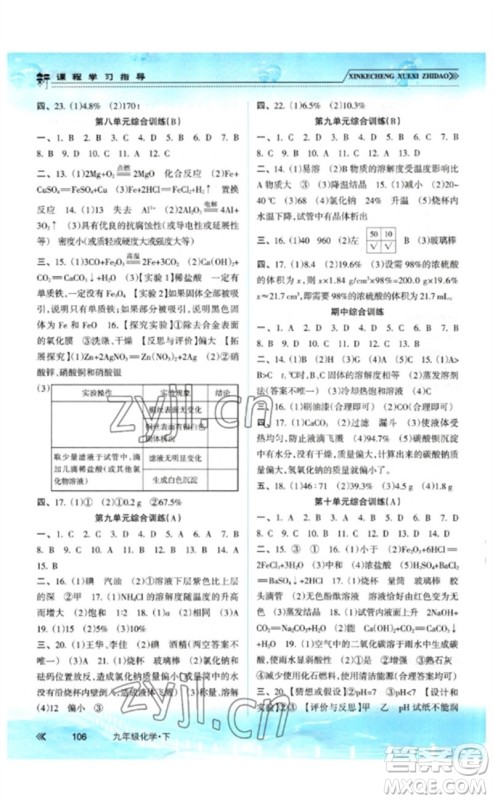 南方出版社2023新课程学习指导九年级化学下册人教版参考答案 南方出版社2023新课程学习指导九年级化学下册人教版参考答案