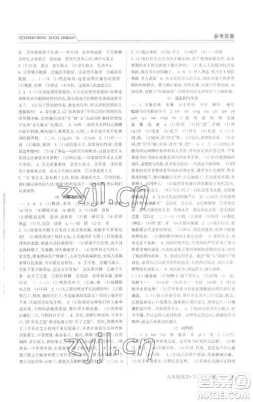 南方出版社2023新课程学习指导九年级语文下册人教版参考答案 南方出版社2023新课程学习指导九年级语文下册人教版参考答案