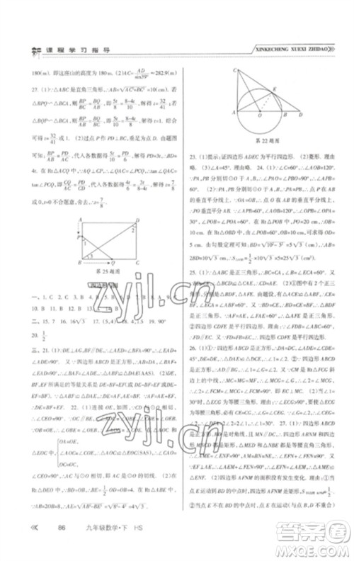 南方出版社2023新课程学习指导九年级数学下册华师大版参考答案