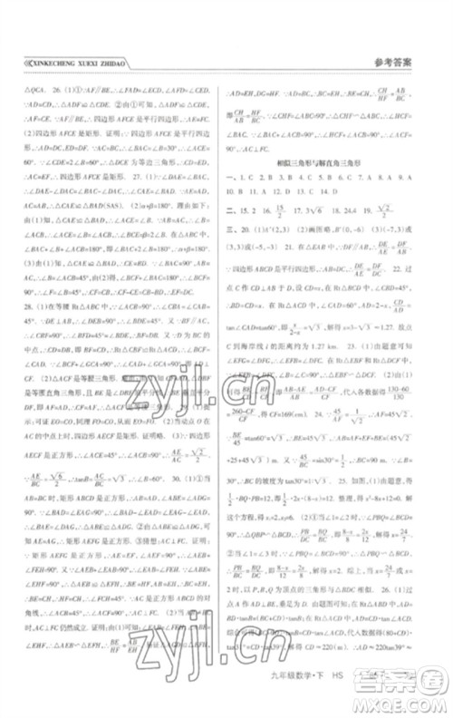 南方出版社2023新课程学习指导九年级数学下册华师大版参考答案