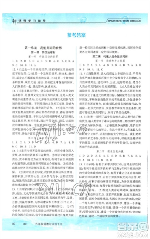 南方出版社2023新课程学习指导九年级道德与法治下册人教版参考答案