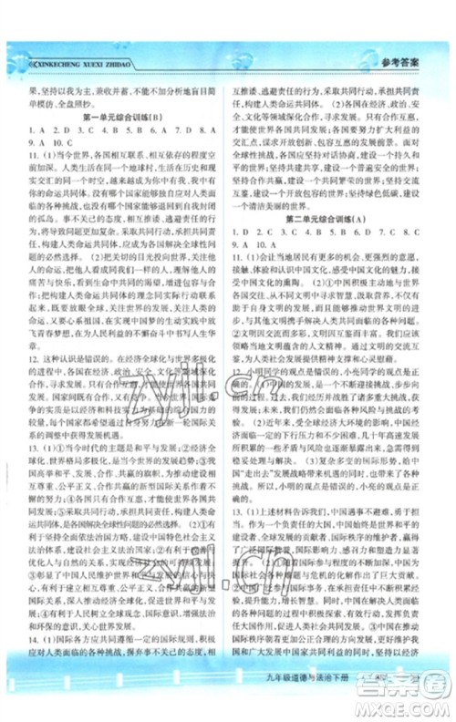 南方出版社2023新课程学习指导九年级道德与法治下册人教版参考答案