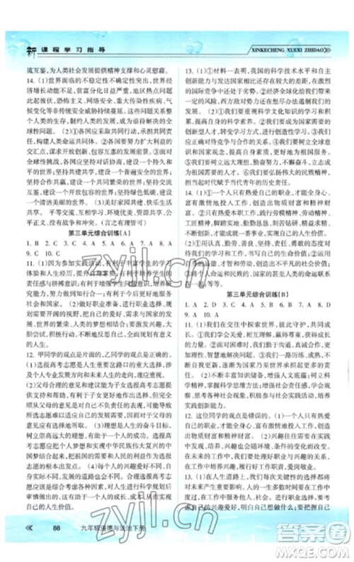 南方出版社2023新课程学习指导九年级道德与法治下册人教版参考答案