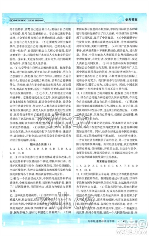 南方出版社2023新课程学习指导九年级道德与法治下册人教版参考答案