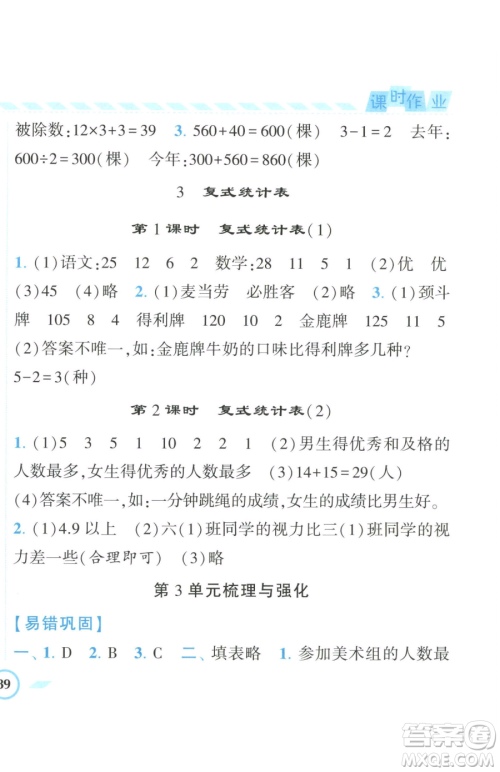 宁夏人民教育出版社2023经纶学典课时作业三年级下册数学人教版参考答案