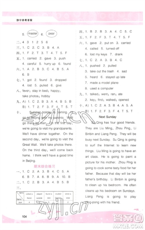 广西师范大学出版社2023新课程学习辅导六年级英语下册粤人版参考答案 广西师范大学出版社2023新课程学习辅导六年级英语下册粤人版参考答案