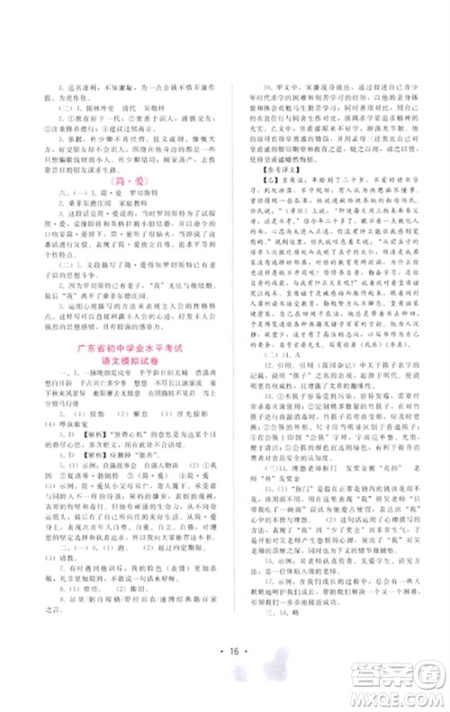 广西师范大学出版社2023新课程学习辅导九年级语文下册人教版参考答案