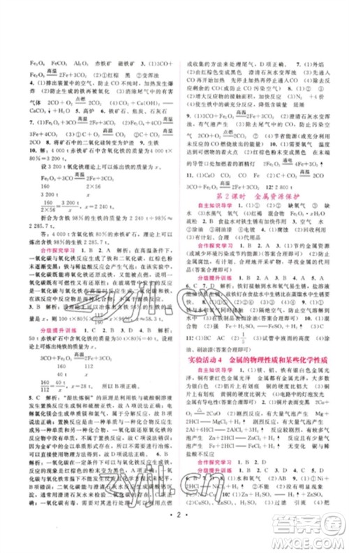 广西师范大学出版社2023新课程学习辅导九年级化学下册人教版参考答案