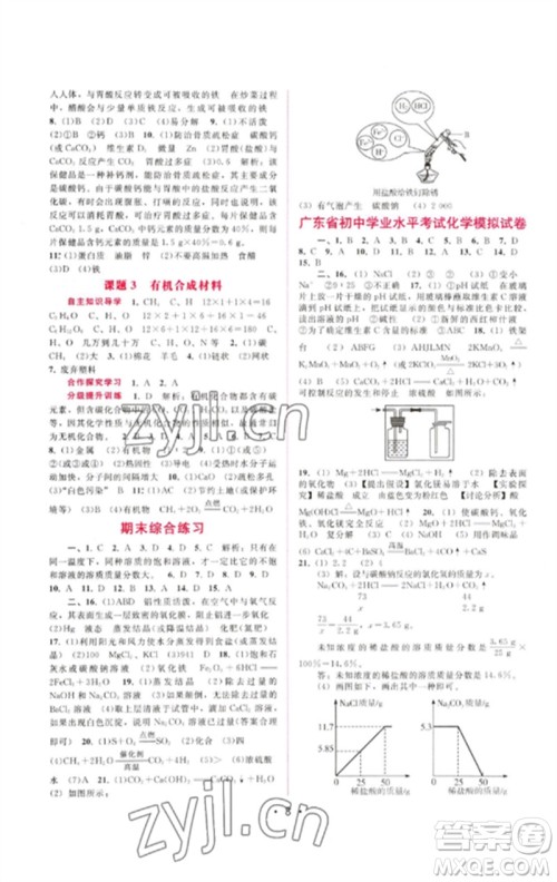 广西师范大学出版社2023新课程学习辅导九年级化学下册人教版参考答案 广西师范大学出版社2023新课程学习辅导九年级化学下册人教版参考答案