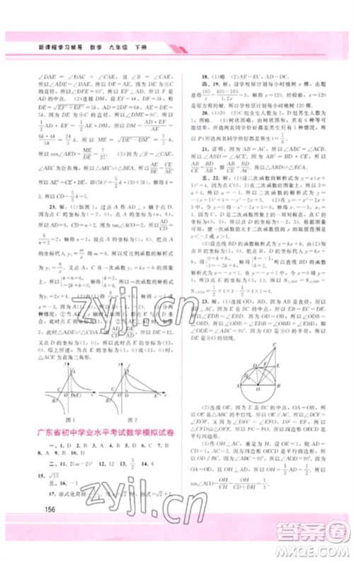 广西师范大学出版社2023新课程学习辅导九年级数学下册人教版参考答案