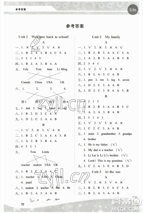 广西师范大学出版社2023新课程学习辅导三年级英语下册人教版中山专版参考答案 广西师范大学出版社2023新课程学习辅导三年级英语下册人教版中山专版参考答案