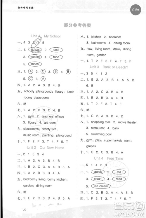 广西师范大学出版社2023新课程学习辅导四年级英语下册粤人版参考答案