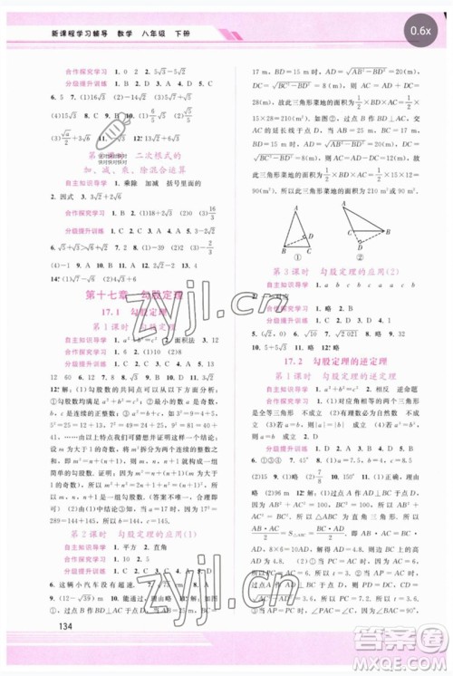 广西师范大学出版社2023新课程学习辅导八年级数学下册人教版参考答案