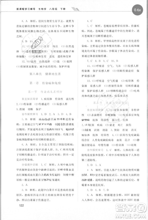 广西师范大学出版社2023新课程学习辅导八年级生物下册人教版参考答案