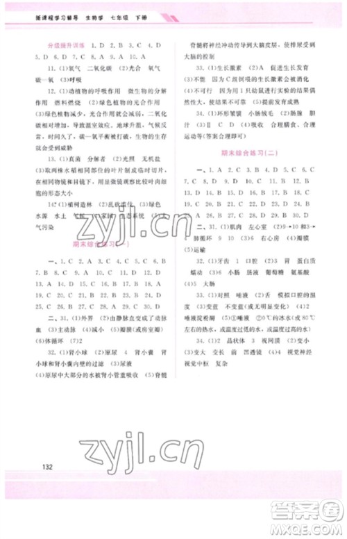 广西师范大学出版社2023新课程学习辅导七年级生物下册人教版参考答案