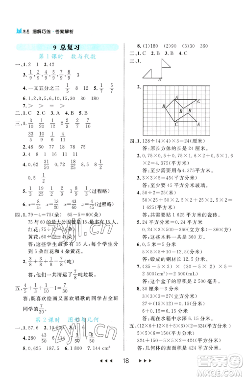 延边大学出版社2023细解巧练五年级下册数学人教版参考答案