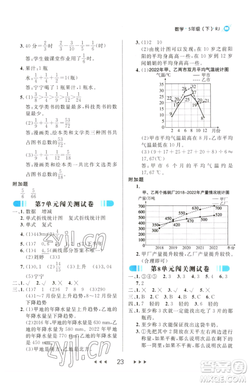 延边大学出版社2023细解巧练五年级下册数学人教版参考答案