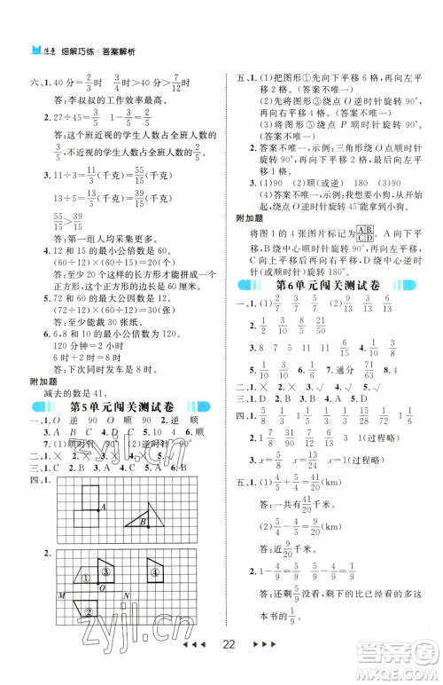 延边大学出版社2023细解巧练五年级下册数学人教版参考答案