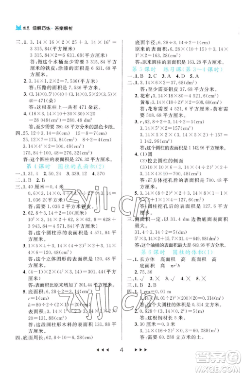 延边大学出版社2023细解巧练六年级下册数学人教版参考答案