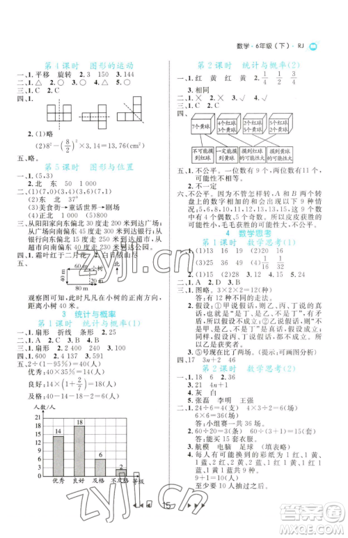 延边大学出版社2023细解巧练六年级下册数学人教版参考答案