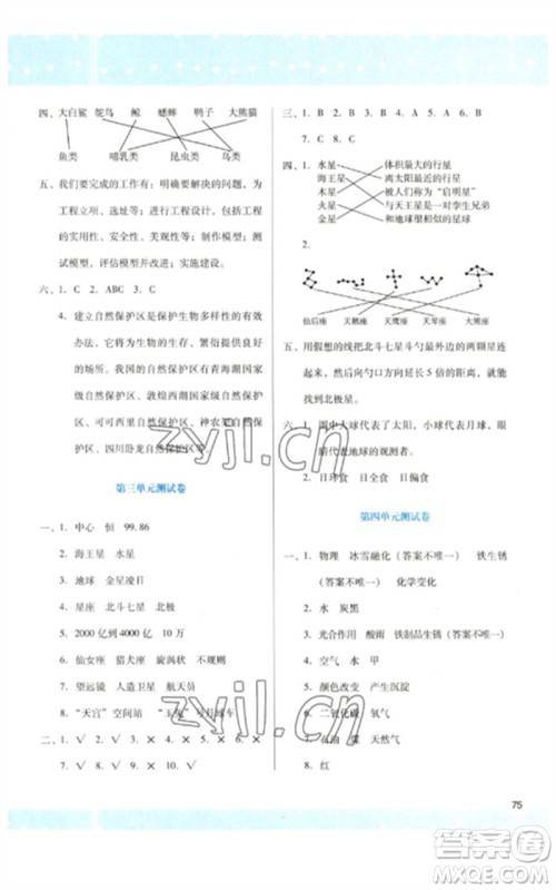 陕西人民教育出版社2023新课程学习与评价六年级科学下册科教版参考答案